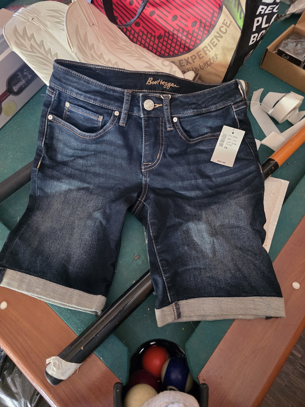 Bootlegger Women’s High Waist Dark Wash Denim Shorts